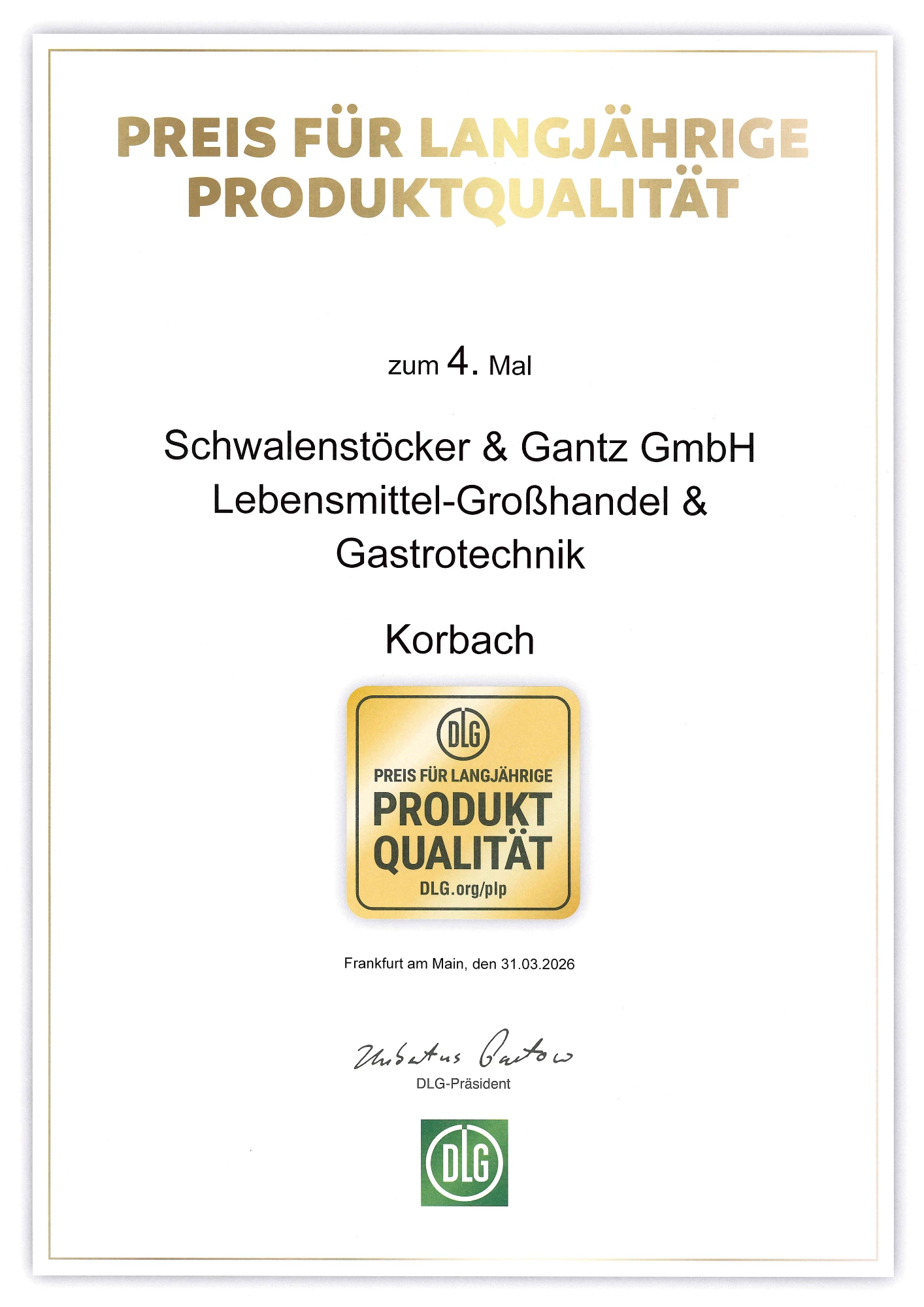 Zertifikat mit gelbem Quadrat und schwarzem Text