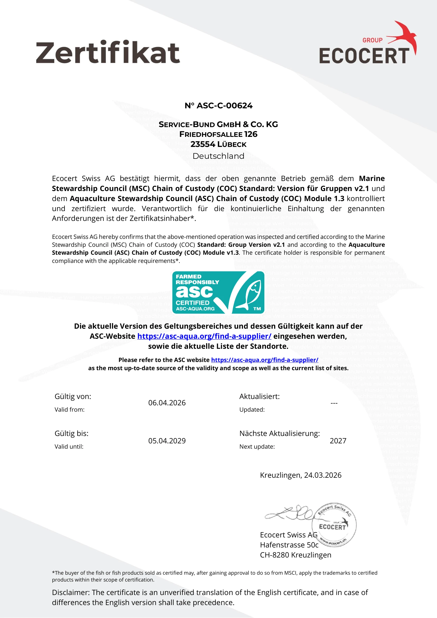 ASC Zertifikat
